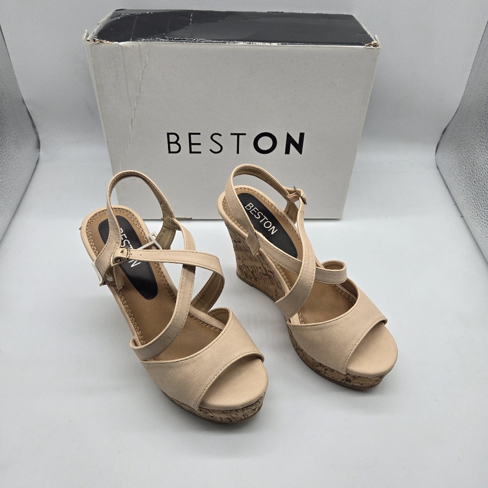 Beston Open Toe Mid Wedge Shoes.  4 inch